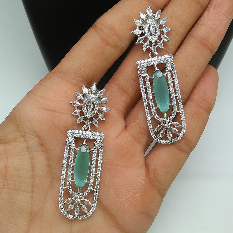 Pooja Bangles Silver Plated AD Stone Dangler Earrings