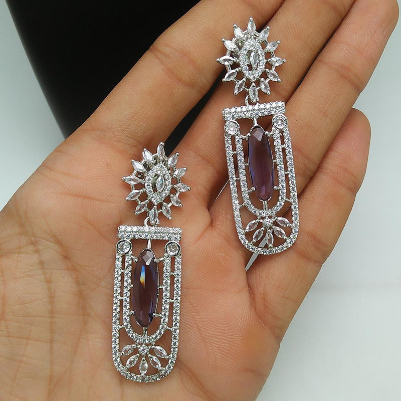 Pooja Bangles Silver Plated AD Stone Dangler Earrings