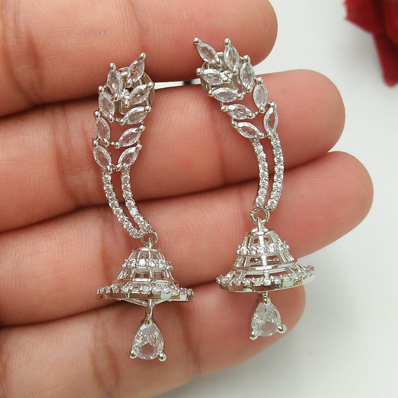 Pooja Bangles Silver Plated Austrian Stone Dangler Earrings