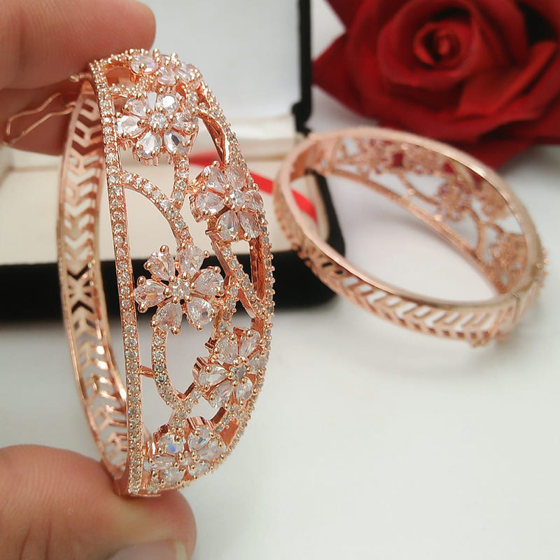 Pooja Bangles Rose Gold Plated Crystal Stone Bangle Set