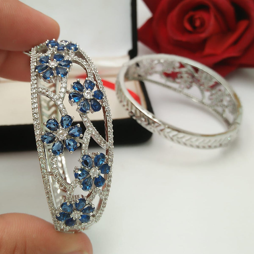 Pooja Bangles Silver Plated Crystal Stone Bangle Set