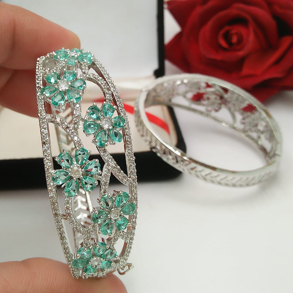 Pooja Bangles Silver Plated Crystal Stone Bangle Set