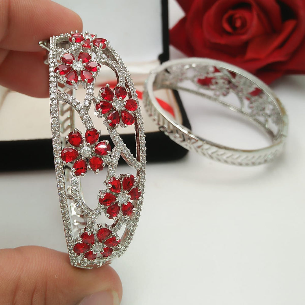 Pooja Bangles Silver Plated Crystal Stone Bangle Set