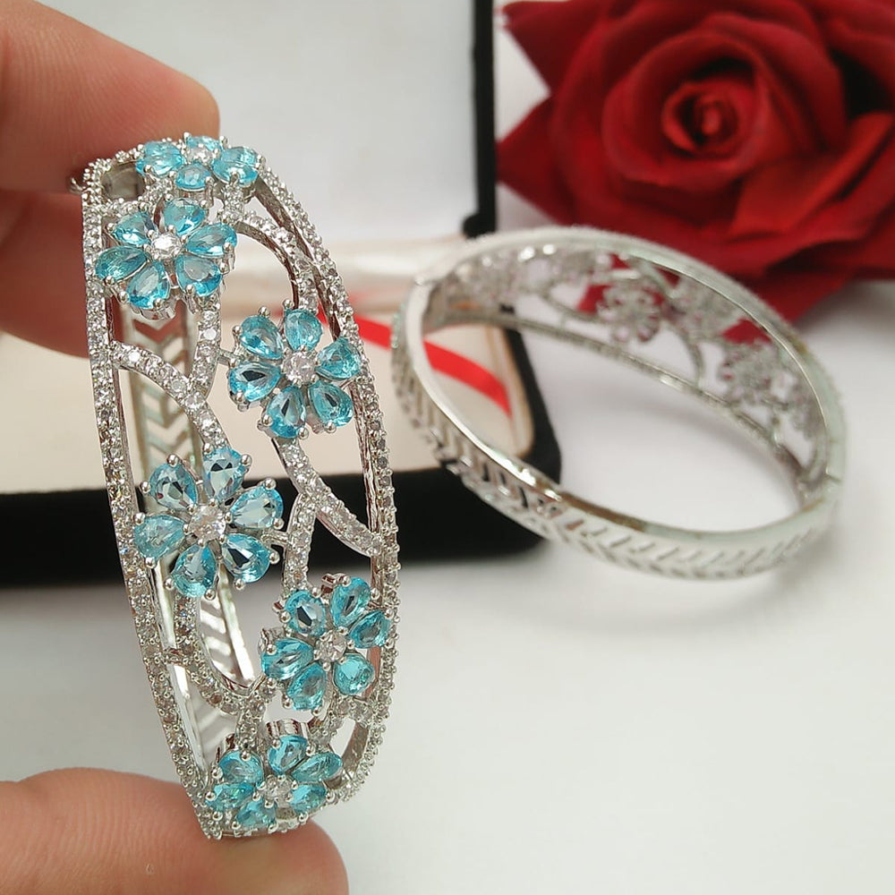 Pooja Bangles Silver Plated Crystal Stone Bangle Set