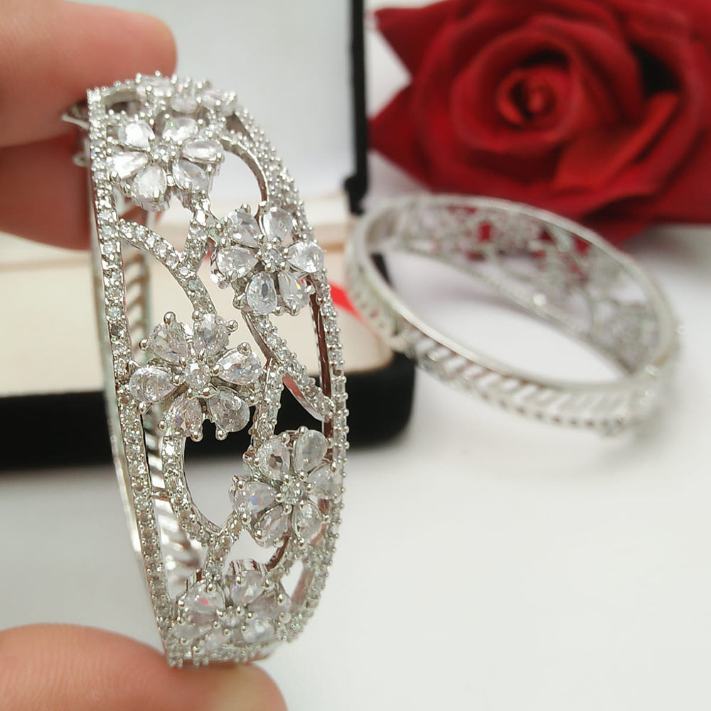 Pooja Bangles Silver Plated Crystal Stone Bangle Set