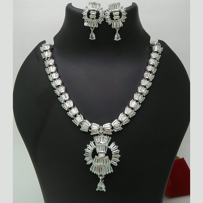 Pooja Bangles Silver Plated Crystal Stone Necklace Set