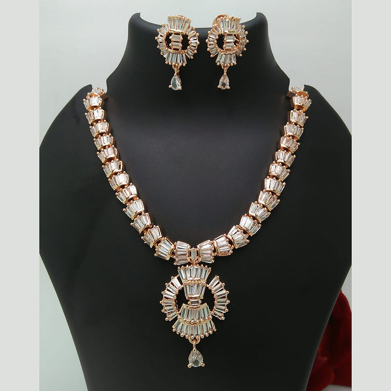 Pooja Bangles Rose Gold Plated Crystal Stone Necklace Set