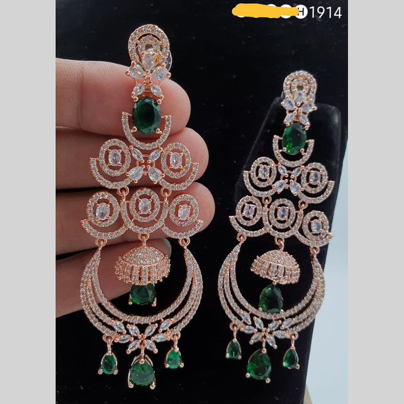 Pooja Bangles Rose Gold Plated AD Stone Dangler Earrings