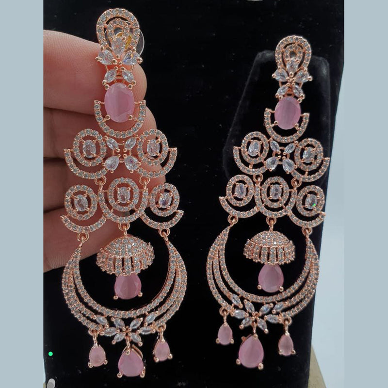 Pooja Bangles Rose Gold Plated AD Stone Dangler Earrings