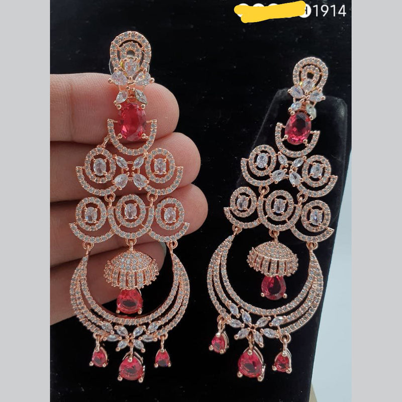 Pooja Bangles Rose Gold Plated AD Stone Dangler Earrings