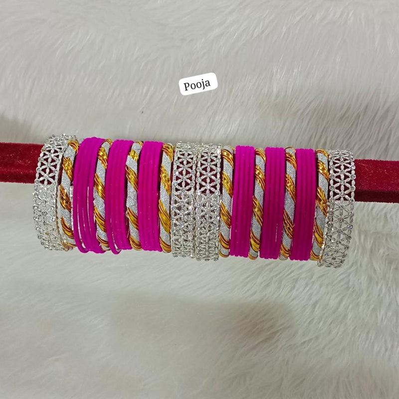 Pooja Bangles Silver Plated Velvet Bangles Set