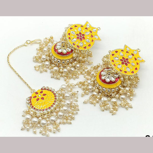 Pooja Bangles Gold Plated Kundan Stone Earrings With Mangtikka