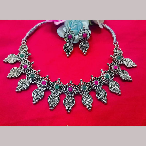 Pooja Bangles Silver Plated Pota Stone Necklace Set