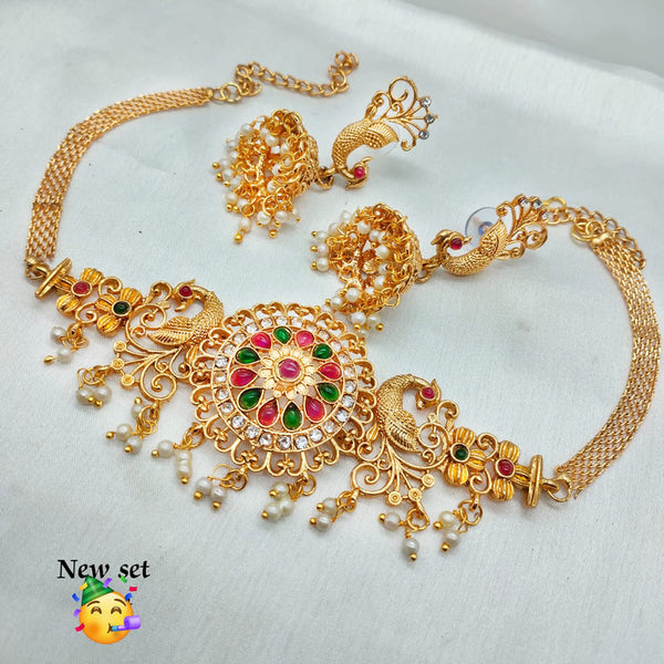 Pooja Bangles Gold Plated Pota Stone Choker Necklace Set