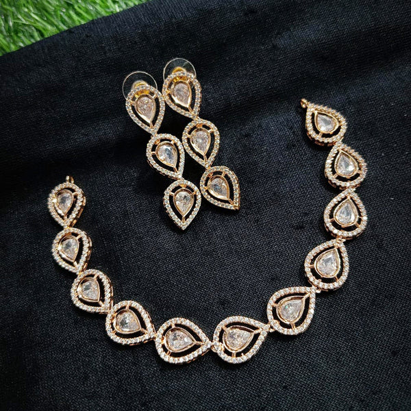 Pooja Bangles Rose Gold Plated Crystal Stone Necklace Set