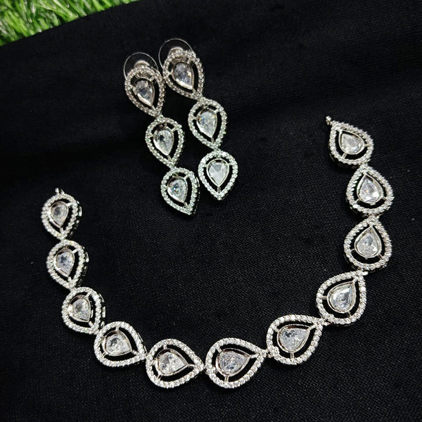 Pooja Bangles Silver Plated Crystal Stone Necklace Set