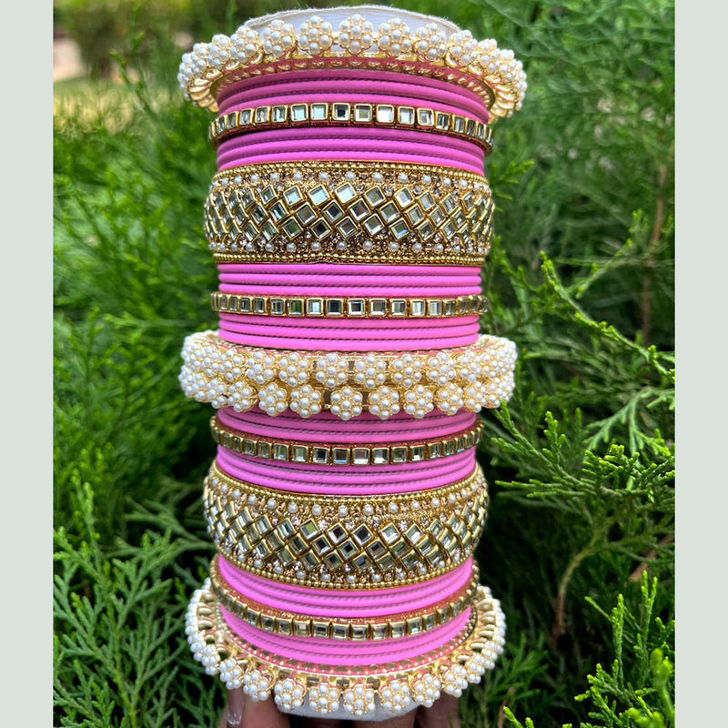 Pooja Bangles Gold Plated Pearl And Velvet Bangles Set