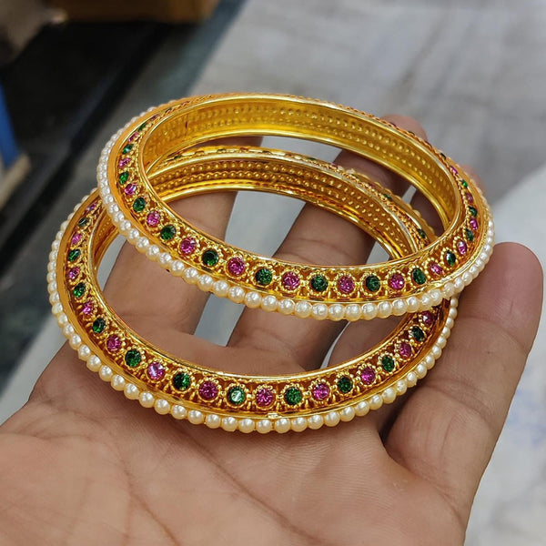 Pooja Bangles Gold Plated Austrian Stone And Pearl  Bangles Set
