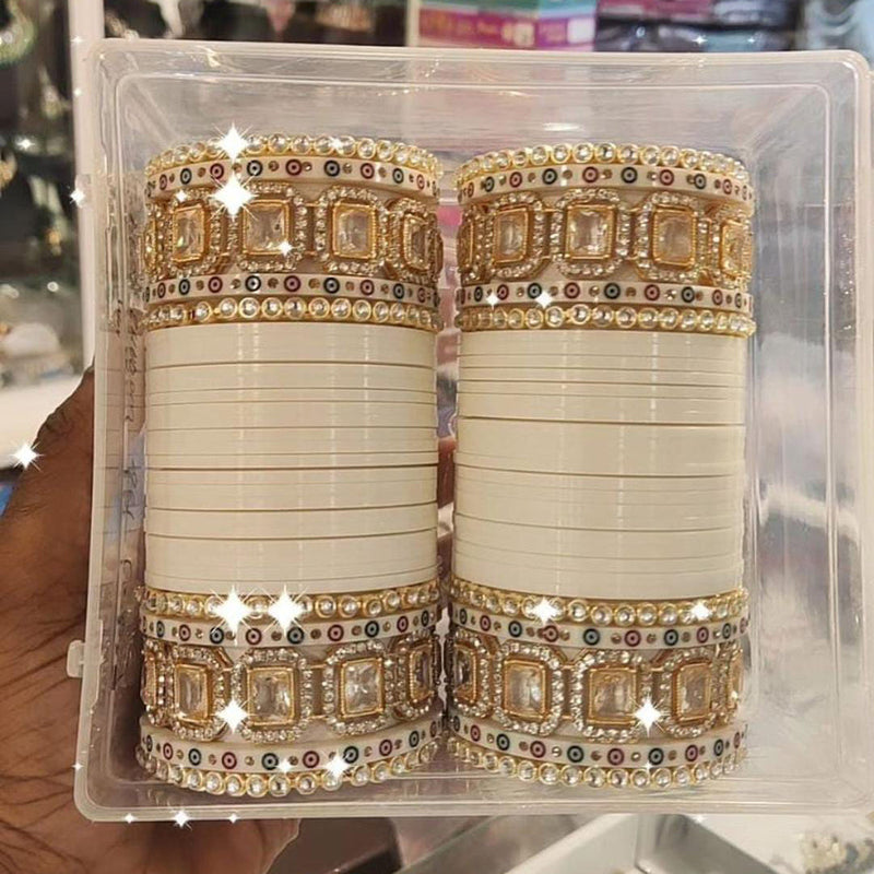 Pooja Bangles Gold Plated Austrian Stone Acrylic Bangles Set