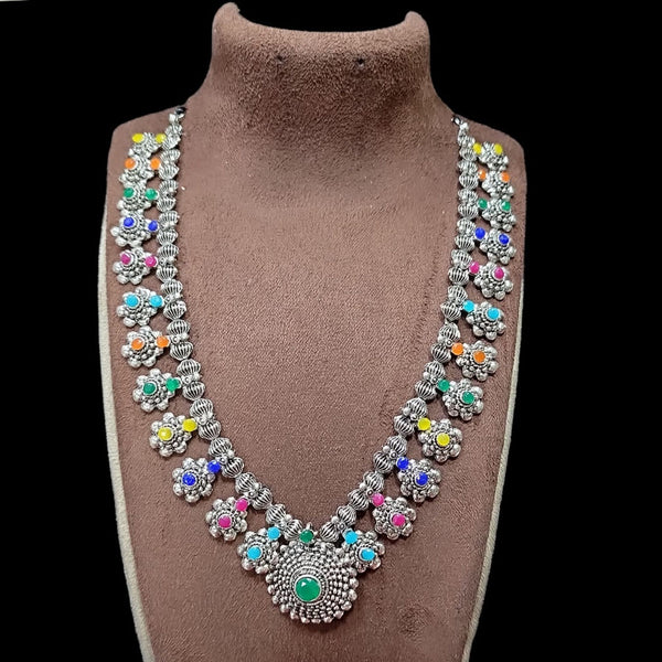 Pooja Bangles Oxidised Plated Pota Stone Long Necklace Set