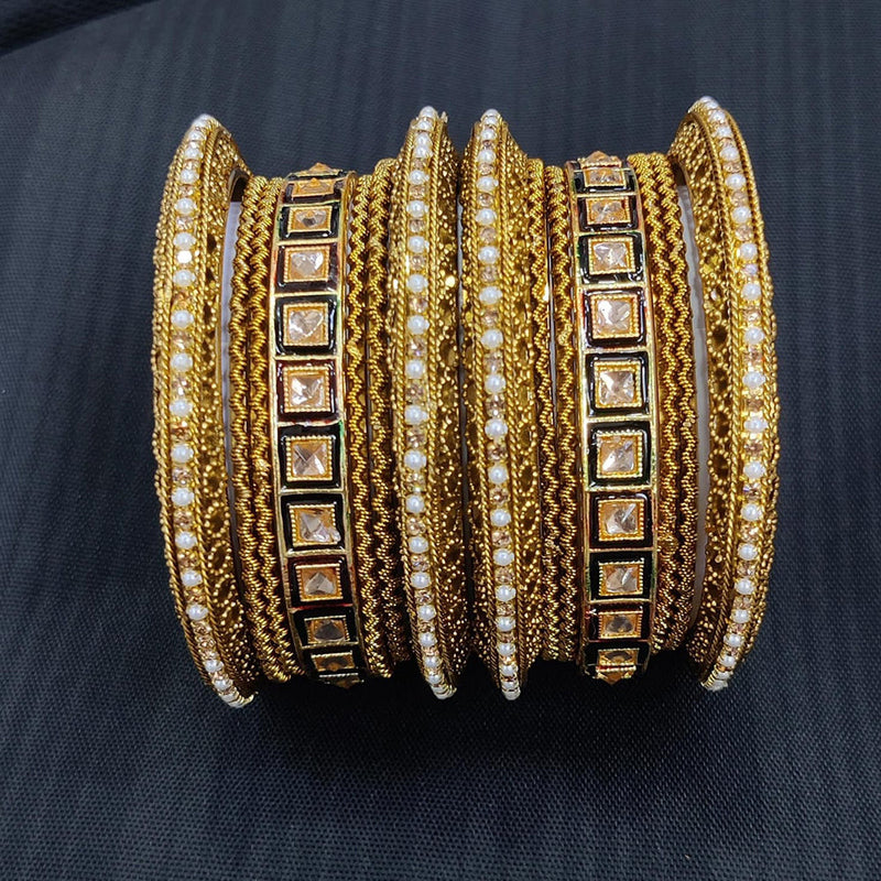 Pooja Bangles Gold Plated Crystal Stone And Pearl Bangles Set