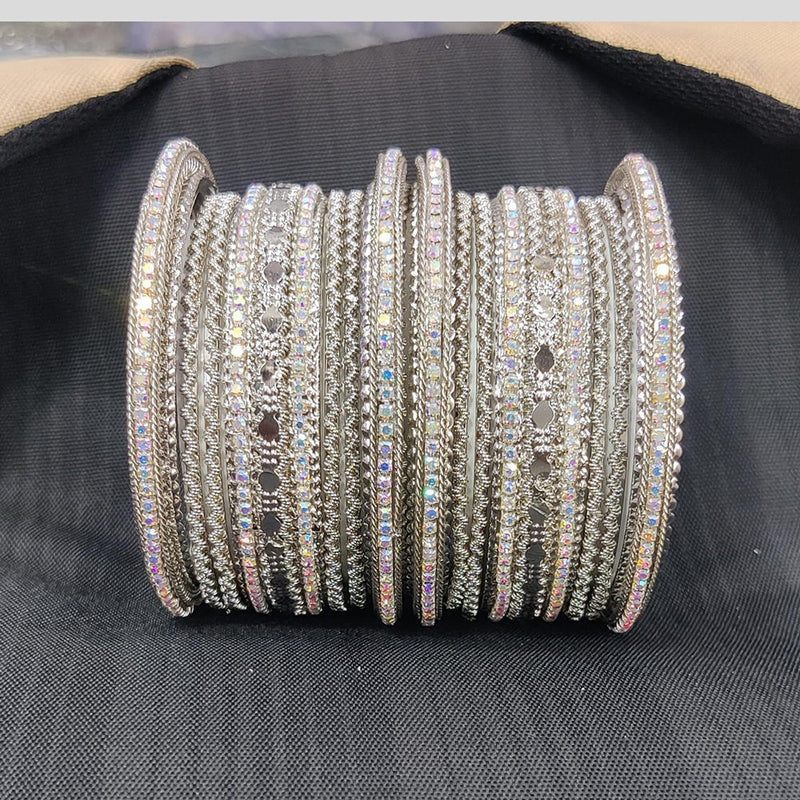 Pooja Bangles Silver Plated Austrian Stone Mirror Bangles Set