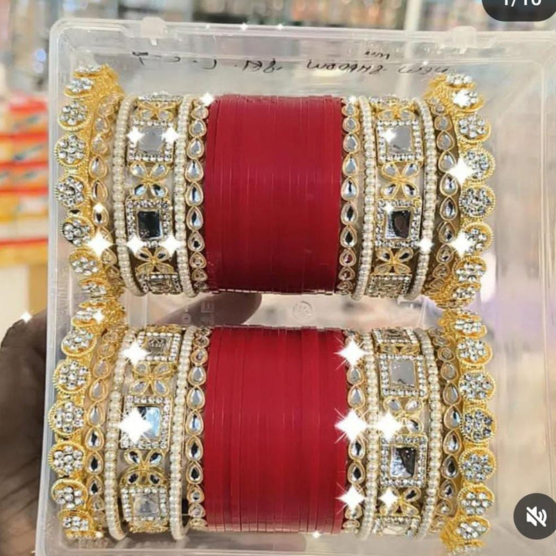 Pooja Bangles Gold Plated Kundan Stone Acrylic Bangles Set
