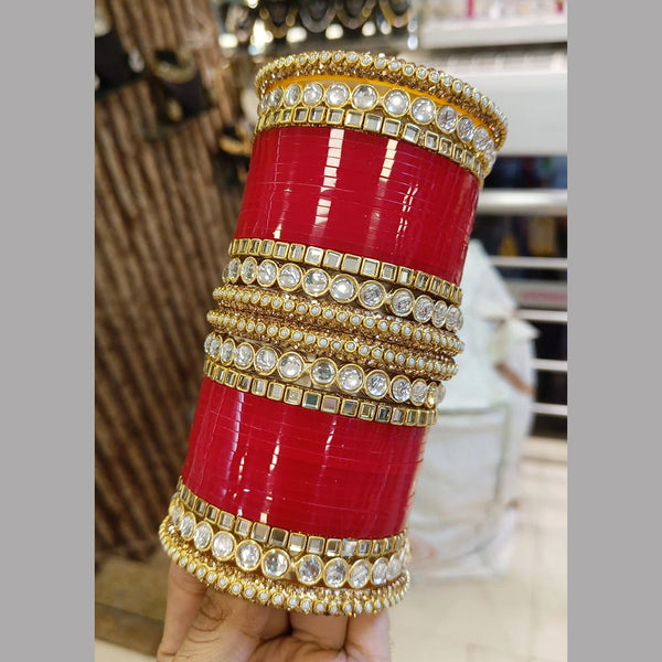 Pooja Bangles Gold Plated Crystal Stone And Acrylic Bridal Chura