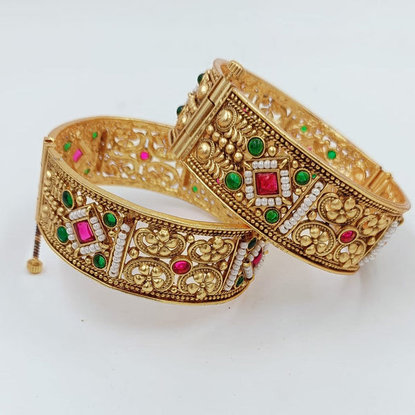 Pooja Bangles Gold Plated Kundan Openable Bangles Set