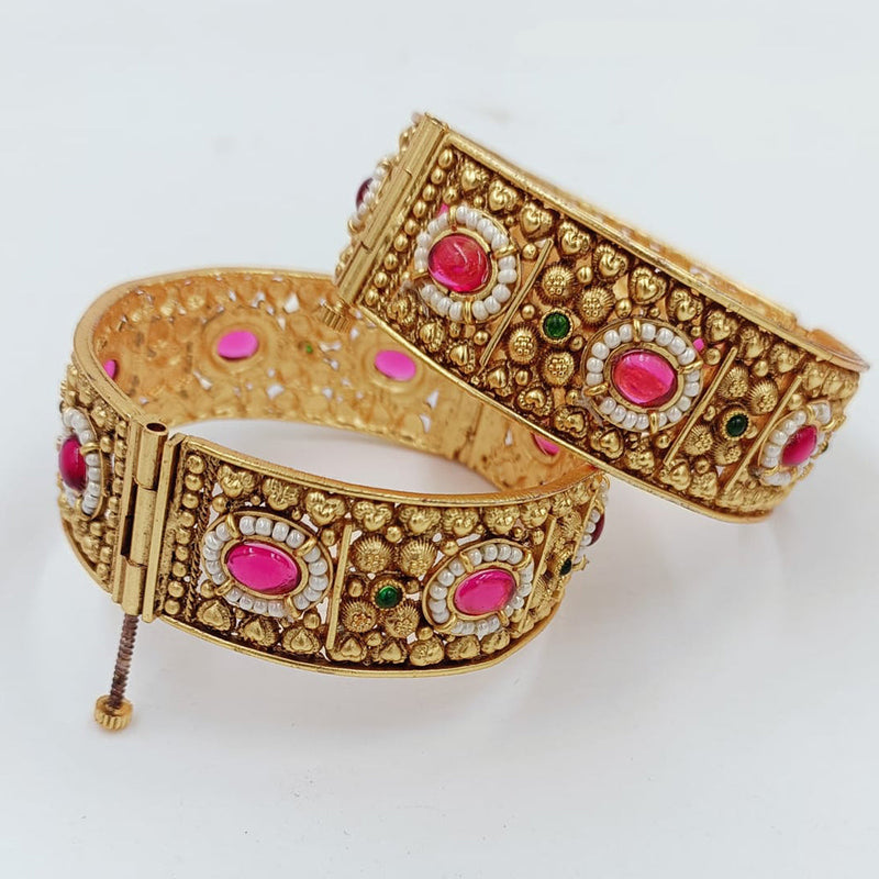 Pooja Bangles Gold Plated Kundan Openable Bangles Set