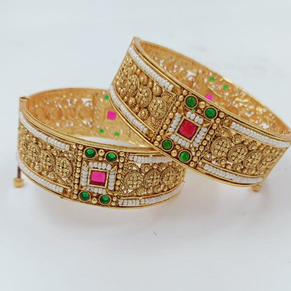 Pooja Bangles Gold Plated Kundan Openable Bangles Set