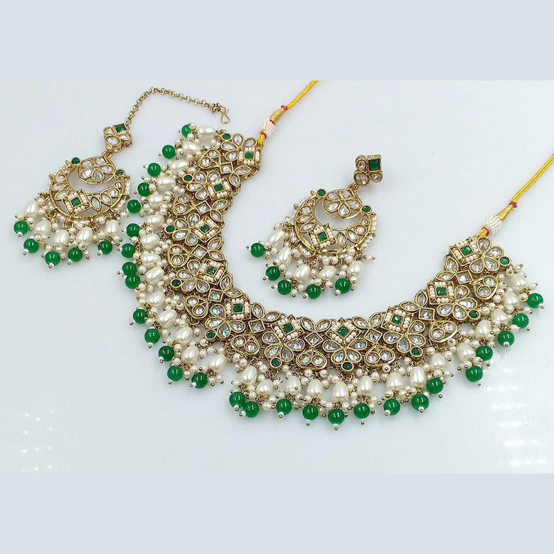 Pooja Bangles Gold Plated Crystal Stone And Pearls Necklace Set