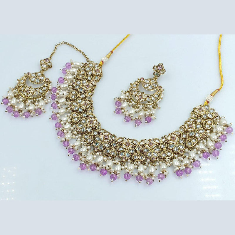 Pooja Bangles Gold Plated Crystal Stone And Pearls Necklace Set