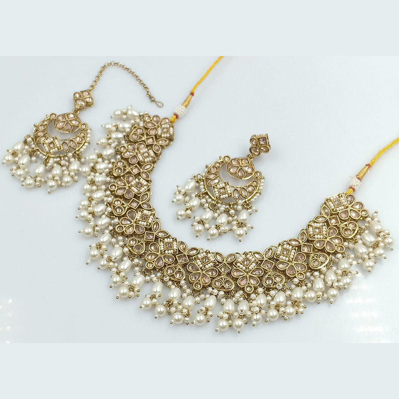 Pooja Bangles Gold Plated Crystal Stone And Pearls Necklace Set