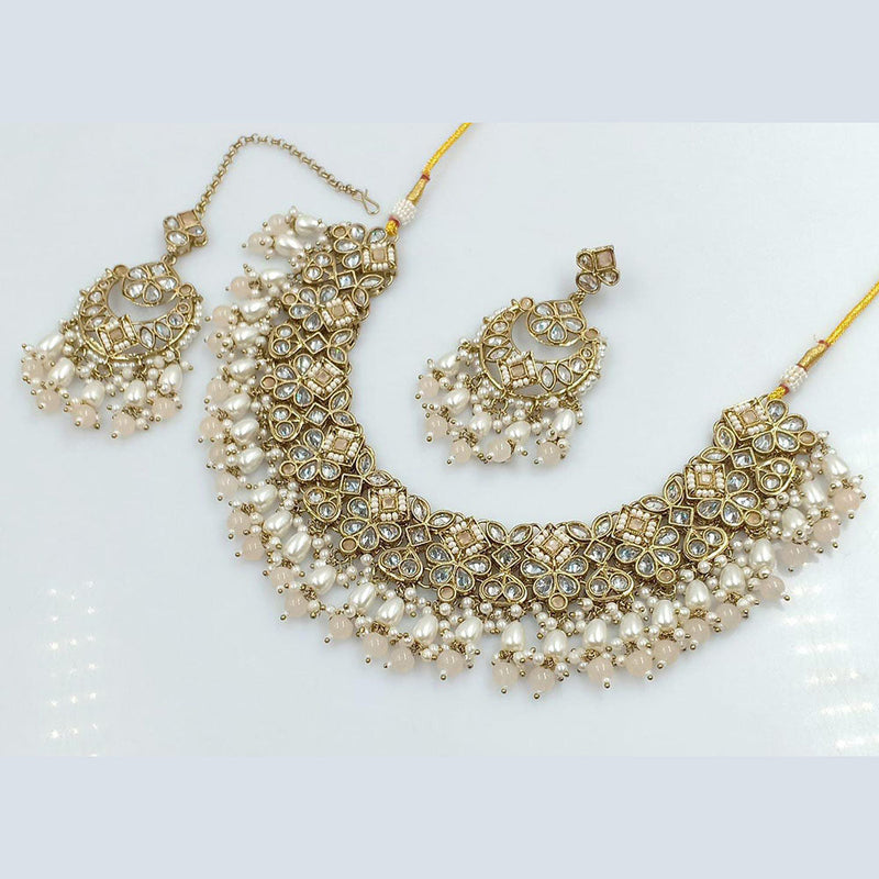 Pooja Bangles Gold Plated Crystal Stone And Pearls Necklace Set