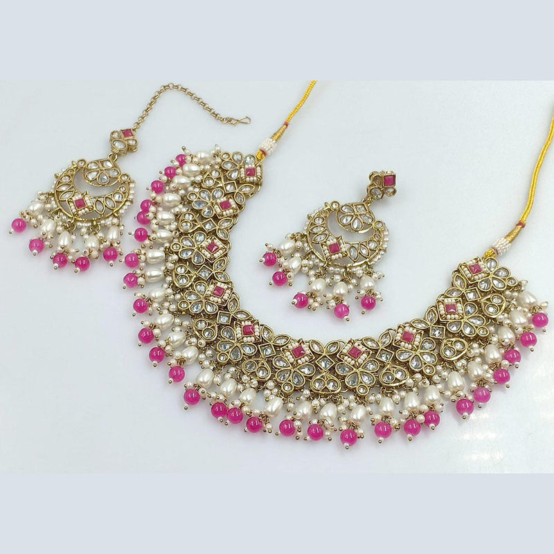 Pooja Bangles Gold Plated Crystal Stone And Pearls Necklace Set