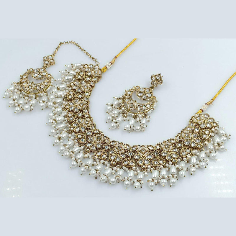 Pooja Bangles Gold Plated Crystal Stone And Pearls Necklace Set