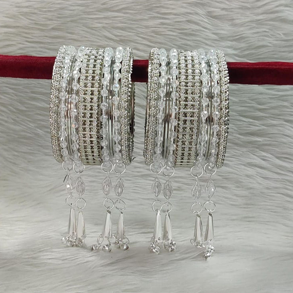 Pooja Bangles Silver Plated Crystal Stone Bangle Set