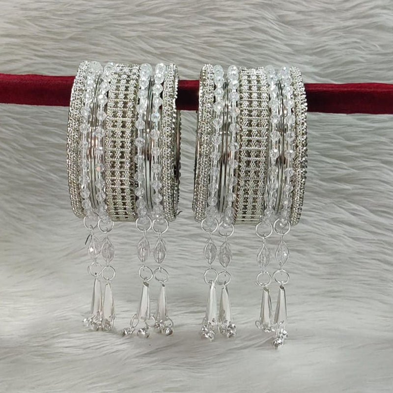 Pooja Bangles Silver Plated Crystal Stone Bangle Set