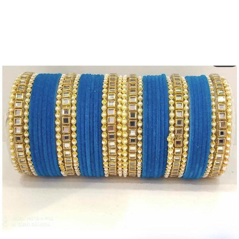 Pooja Bangles Gold Plated Velvet And Pearl Bangle Set