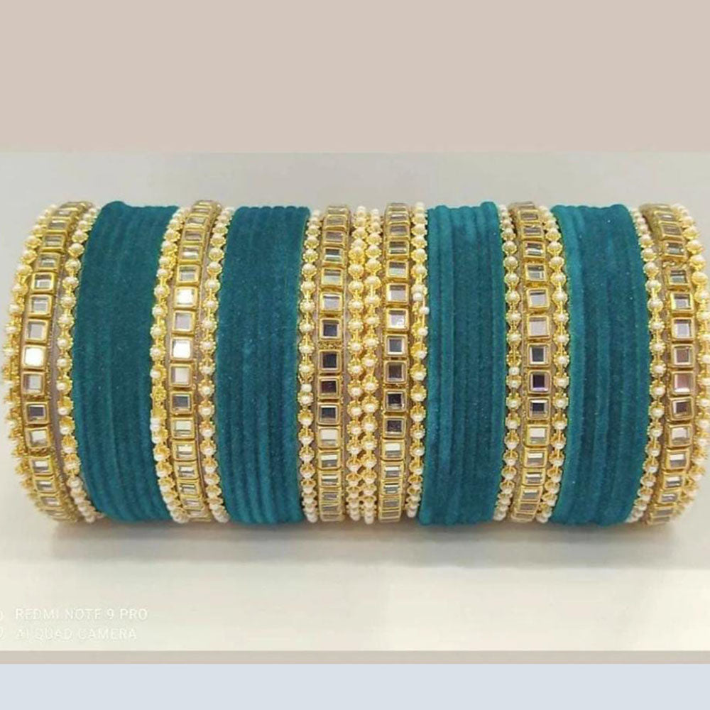 Pooja Bangles Gold Plated Velvet And Pearl Bangle Set