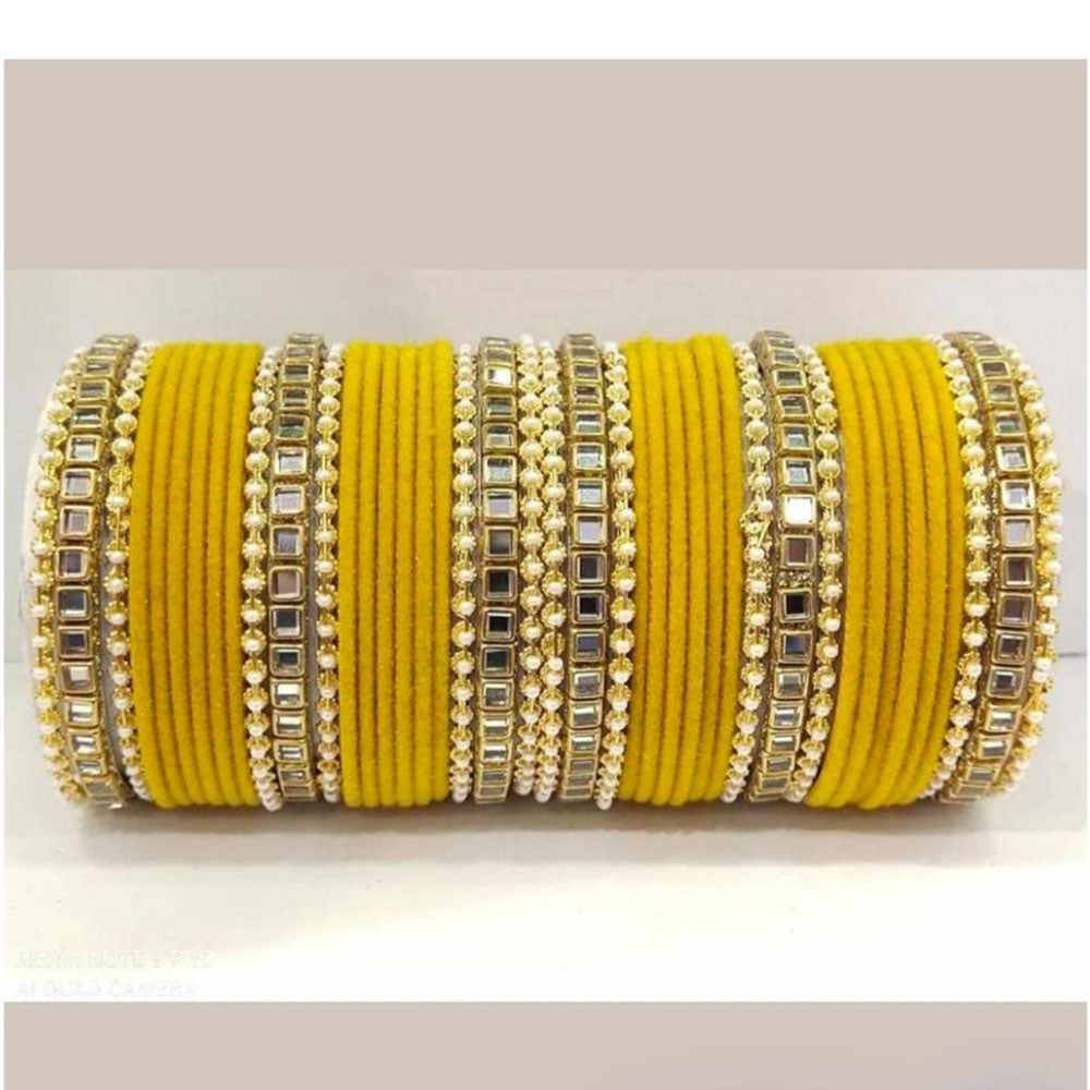 Pooja Bangles Gold Plated Velvet And Pearl Bangle Set