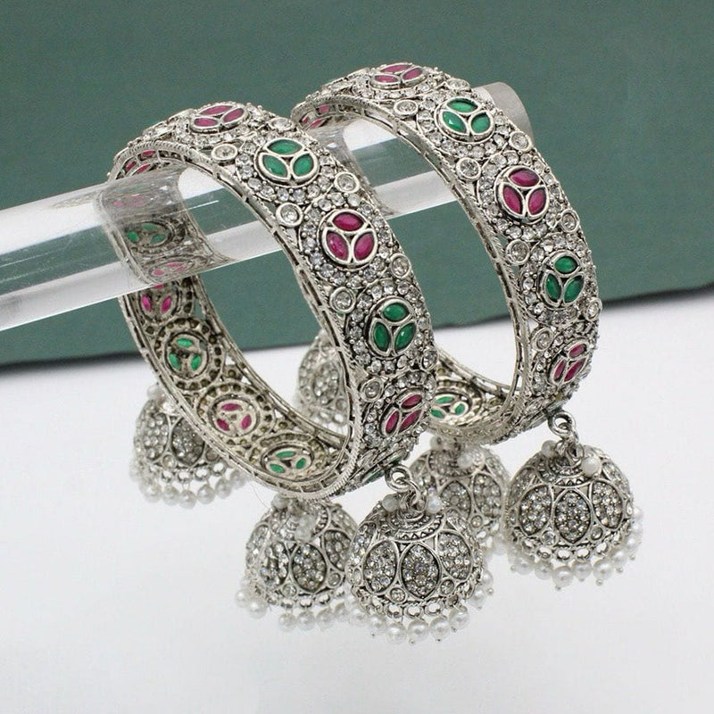 Pooja Bangles Silver Plated Austrian Stone Bangle Set