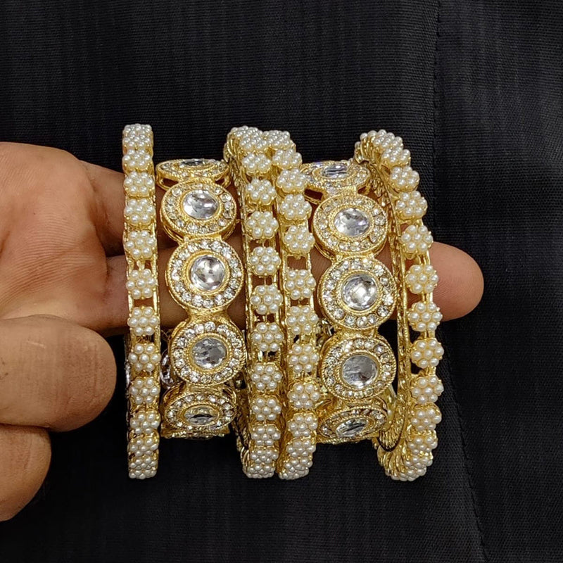 Pooja Bangles Gold Plated Austrian Stone And Pearl Bangles Set