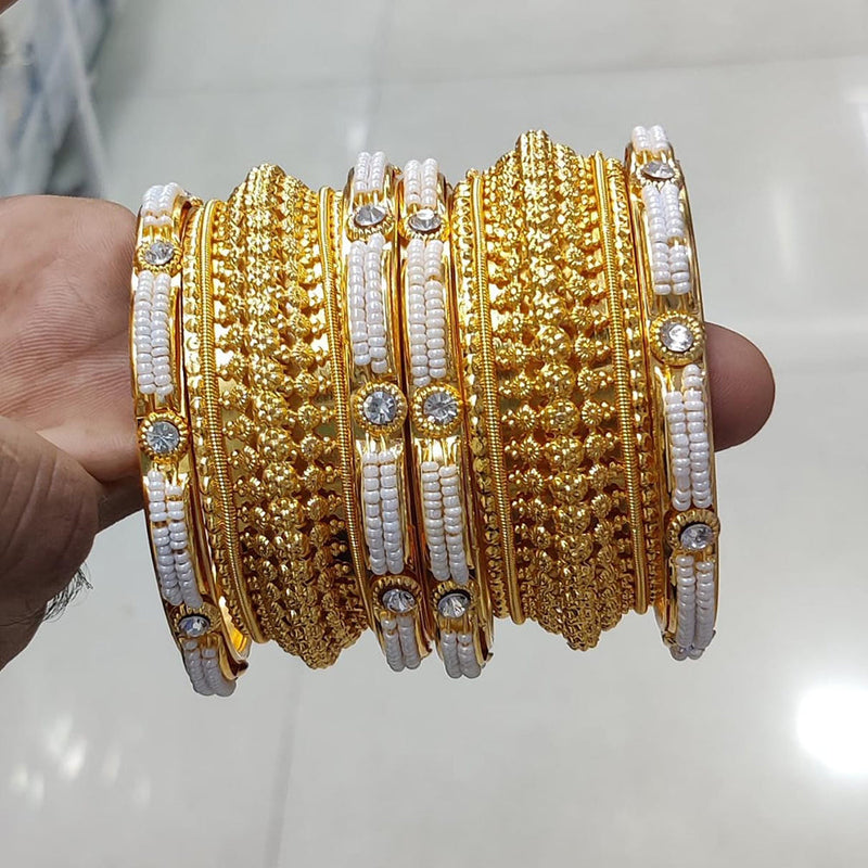 Pooja Bangles Gold Plated Austrian Stone And Pearl Bangles Set