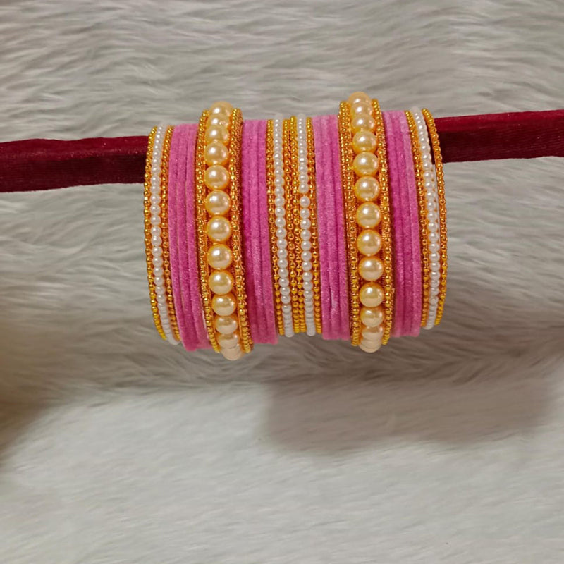 Pooja Bangles Gold Plated Velvet And Pearl Bangle Set