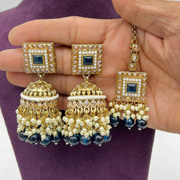 Pooja Bangles Gold Plated Crystal And Pearl Jhumki With Maangtikka