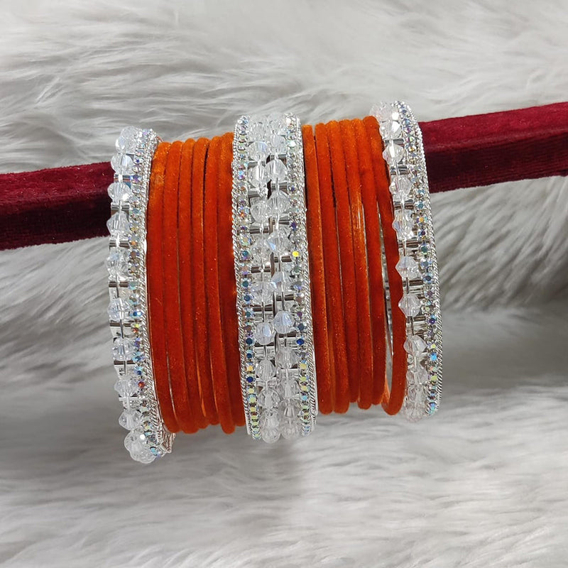 Pooja Bangles Sliver Plated Austrian Stone And Velvet Bangles Set