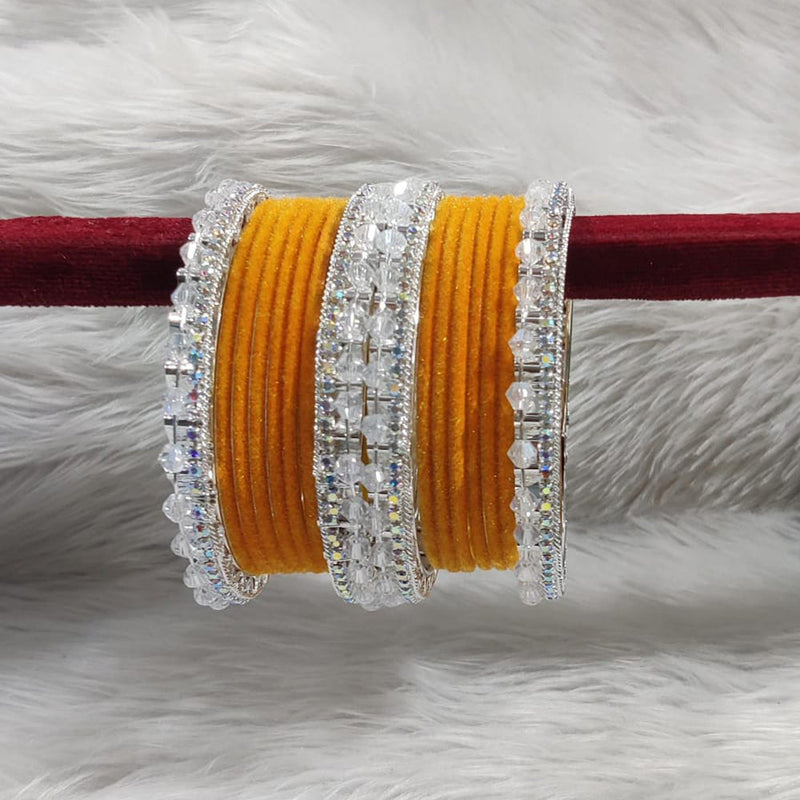 Pooja Bangles Sliver Plated Austrian Stone And Velvet Bangles Set