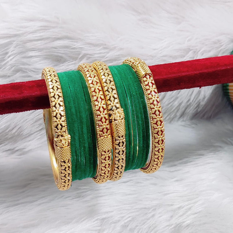 Pooja Bangles Gold Plated Velvet Bangle Set